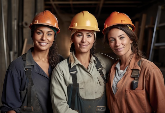 Diversas trabalhadoras da construção civil em seu local de trabalho