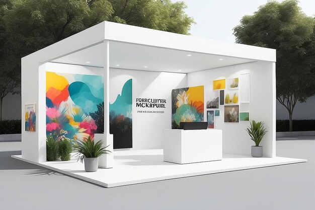 Diverse Art Outdoors Booth Mockup com fundos brancos limpos