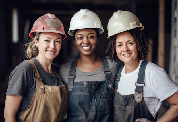 Diverse Bauarbeiterinnen an ihrem Arbeitsplatz