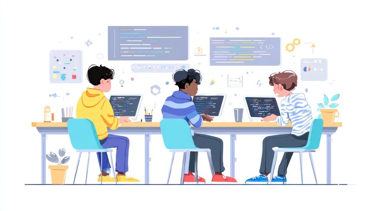 Foto diverse group coding
