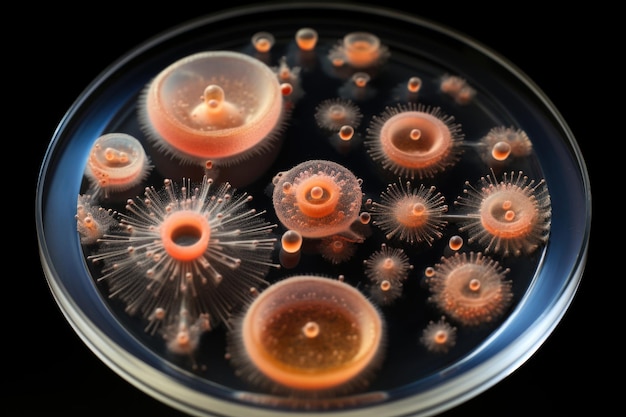 Foto diversidad microbiana en la placa de agar