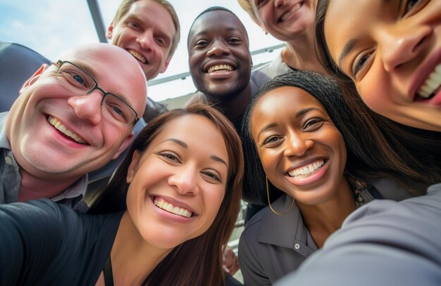 Foto diversidade étnica no trabalho com empregados felizes celebrando conquistas comerciais