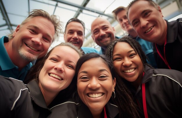 Foto diversidade étnica no trabalho com empregados felizes celebrando o sucesso dos negócios