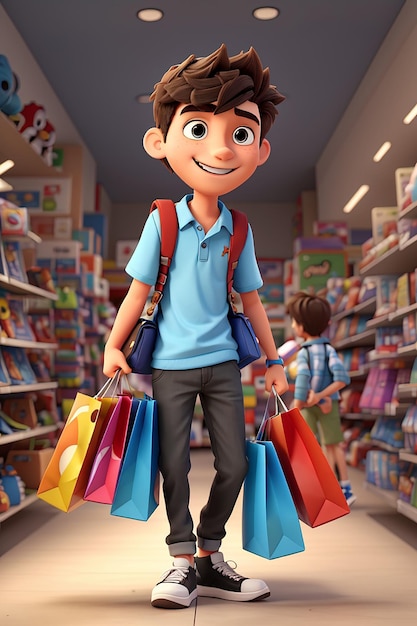 Diversión adolescente de dibujos animados en 3D de compras