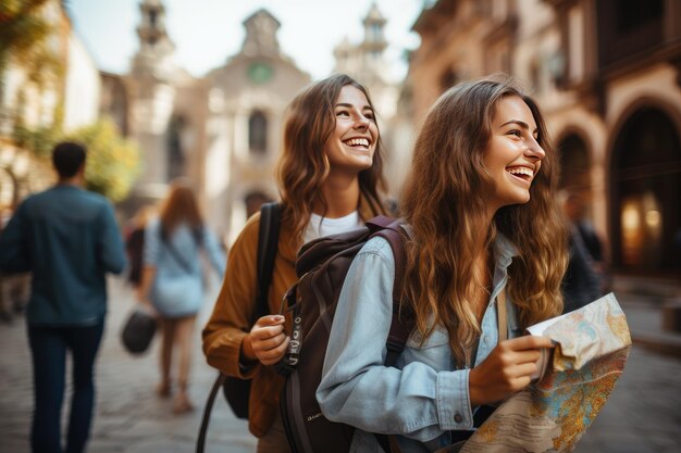 diversión amistad viajes y turismo explorando la ciudad disfrutando de su tiempo juntos generado con IA