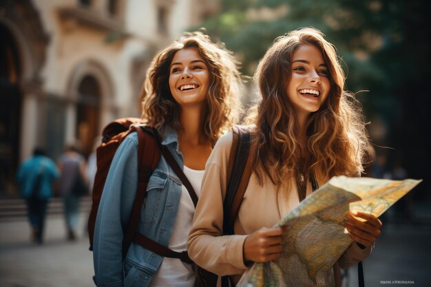 diversión amistad viajes y turismo explorando la ciudad disfrutando de su tiempo juntos generado con IA