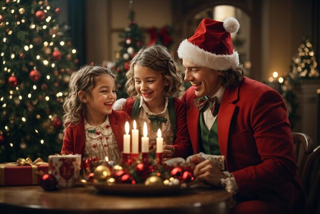 Diversión festiva en familia Decorando juntos el árbol de Navidad