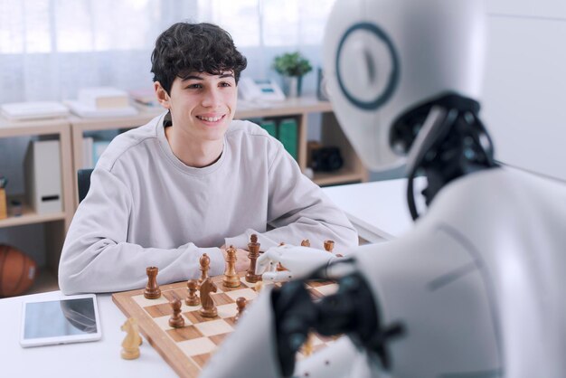 Diversión y juegos niño coincide con el ingenio con el robot