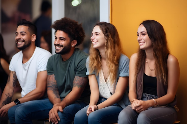 Diverso grupo de amigos jóvenes que experimentan un sentido de pertenencia, inclusión y conexión