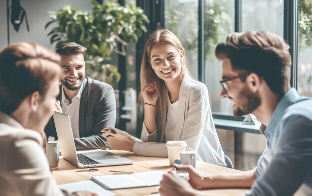 Diverso grupo de colegas en una discusión de negocios