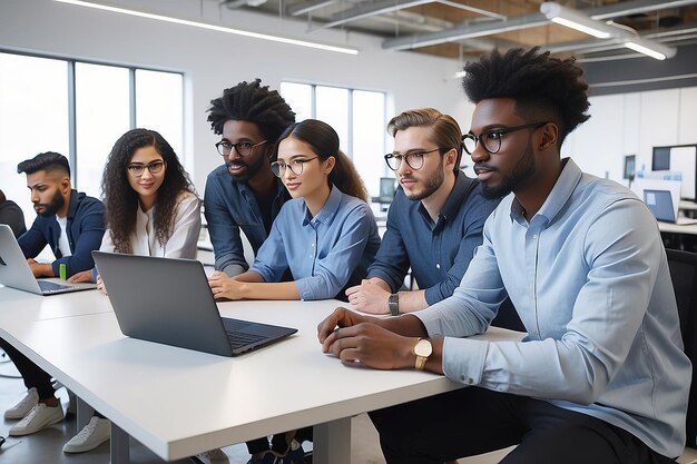 Foto diverso grupo de jóvenes ingenieros trabajando en un laboratorio de startup gerentes de proyectos