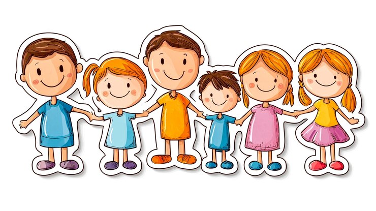 Diverso Grupo de Niños Estilo de dibujos animados