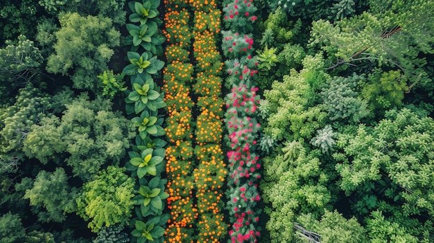 Diversos árboles en el bosque vistos desde el aire