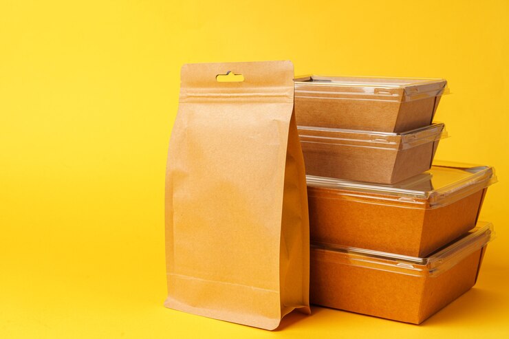 Foto diversos recipientes para comida para viagem. conceito de entrega de comida