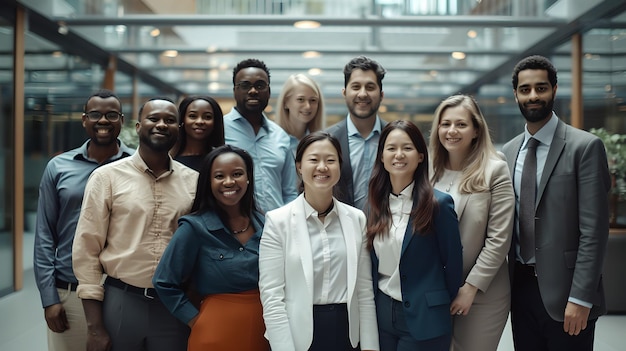 Foto diversos retratos de equipes de escritório profissionais sorridentes e confiantes grupo de negócios corporativos foto vestuário de trabalho casual moderno inclusão no local de trabalho ia