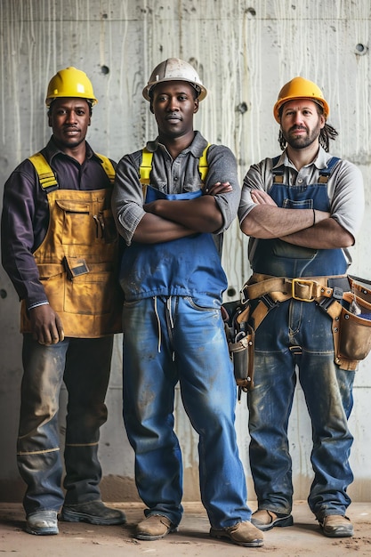 Diversos trabajadores de la construcción Equipo altamente calificado y ultra agudo