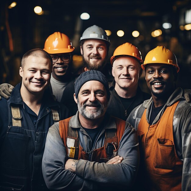 Diversos trabajadores de la industria en retrato de grupo