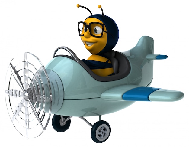 Divertida abeja ilustrada con gafas en un avión