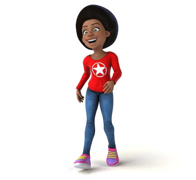 Foto divertida adolescente negra de dibujos animados en 3d