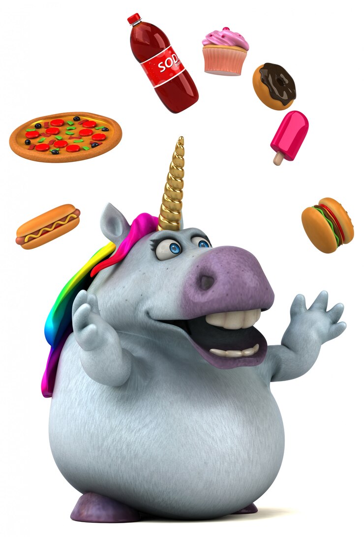 Foto divertida animación de unicornio