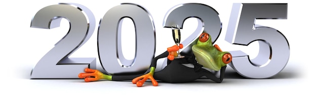 Divertida caricatura en 3D de la rana verde en el año 2025