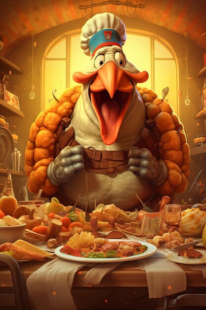 Foto divertida caricatura de pavo cena de acción de gracias