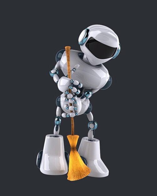 Divertida criada robot en 3D haciendo la limpieza