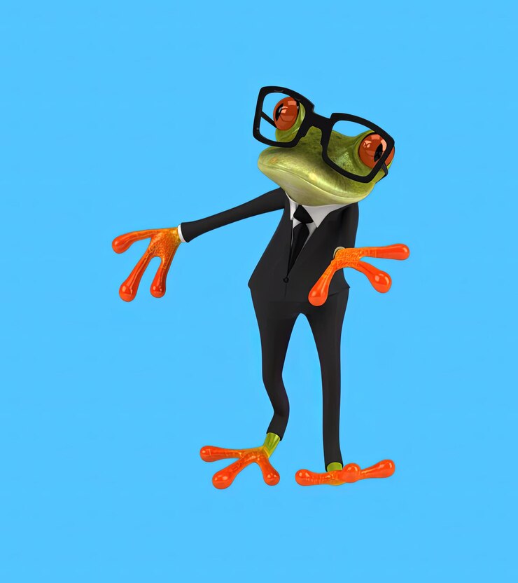 Foto divertida danza de ranas de dibujos animados en 3d