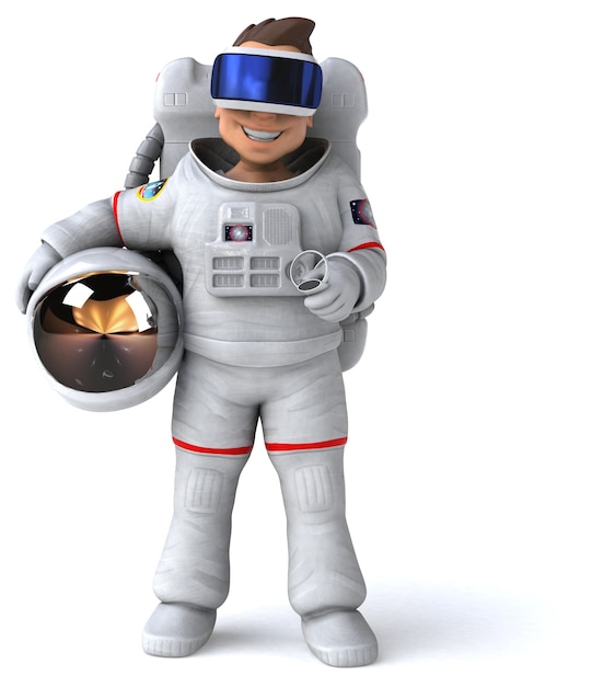 Divertida ilustración 3D de un astronauta con un casco de realidad virtual