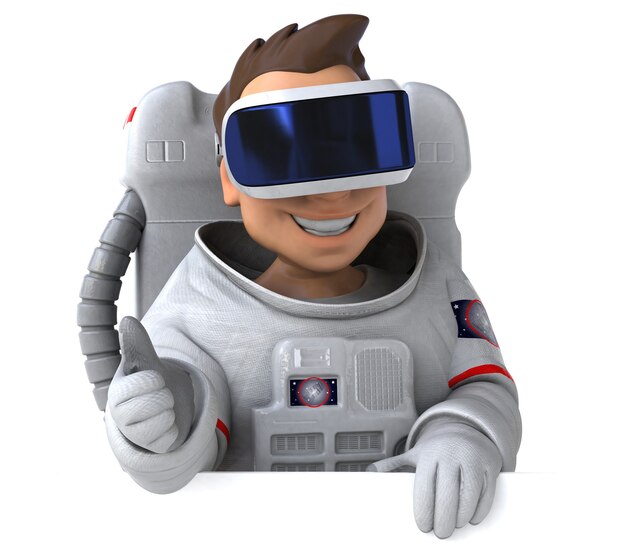 Divertida ilustración 3D de un astronauta con un casco de realidad virtual