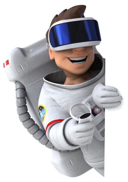 Divertida ilustración 3D de un astronauta con un casco de realidad virtual