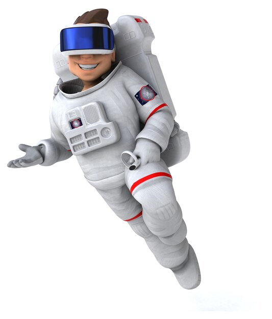 Divertida ilustración 3D de un astronauta con un casco de realidad virtual