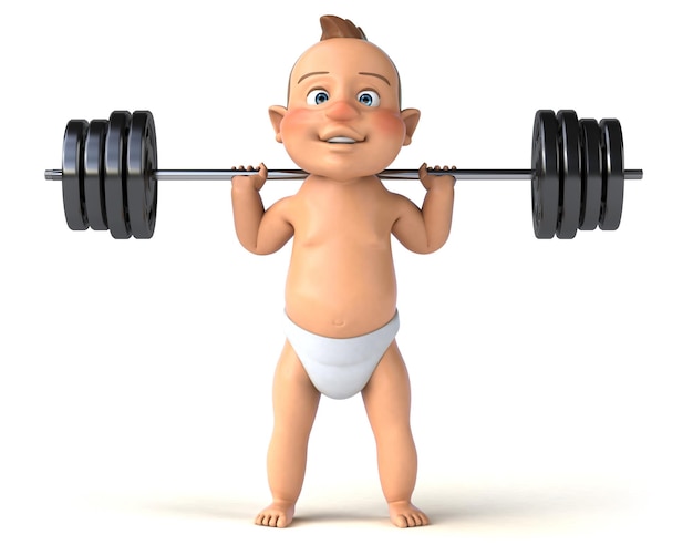 Divertida ilustración 3D de un bebé de dibujos animados