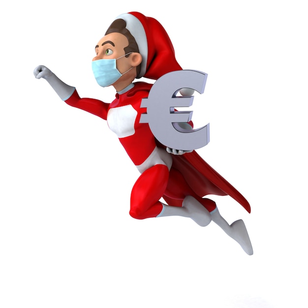 Divertida ilustración 3D de una caricatura de Santa Claus con una máscara