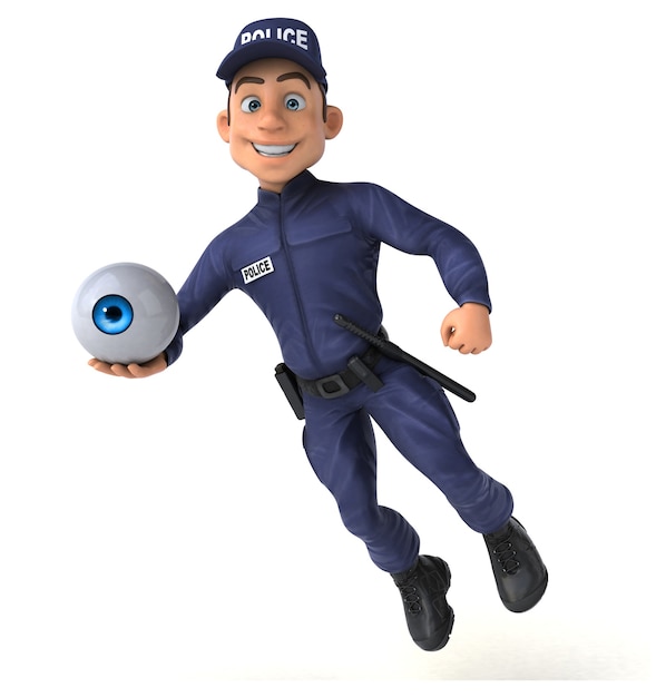 Divertida ilustración 3D de un oficial de policía de dibujos animados