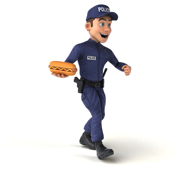 Divertida ilustración 3D de un oficial de policía de dibujos animados
