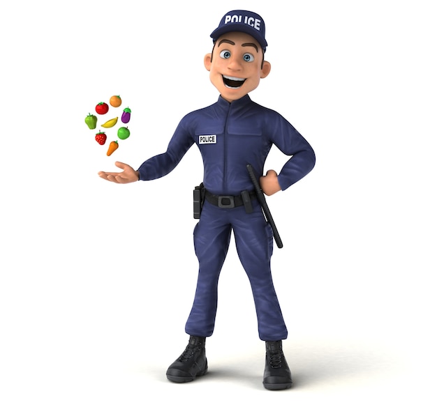 Divertida ilustración 3D de un oficial de policía de dibujos animados