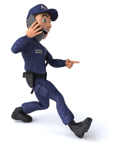 Divertida ilustración 3D de un oficial de policía de dibujos animados