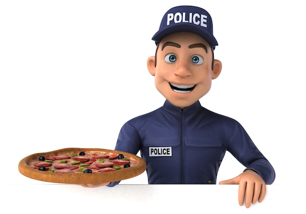 Divertida ilustración 3D de un oficial de policía de dibujos animados