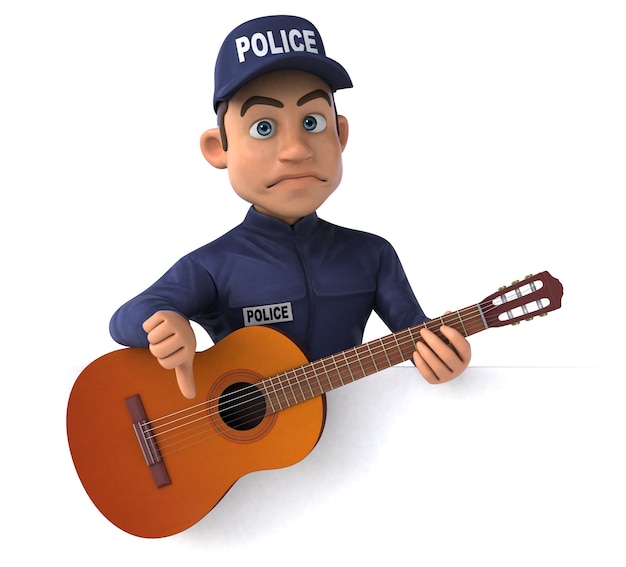 Divertida ilustración 3D de un oficial de policía de dibujos animados