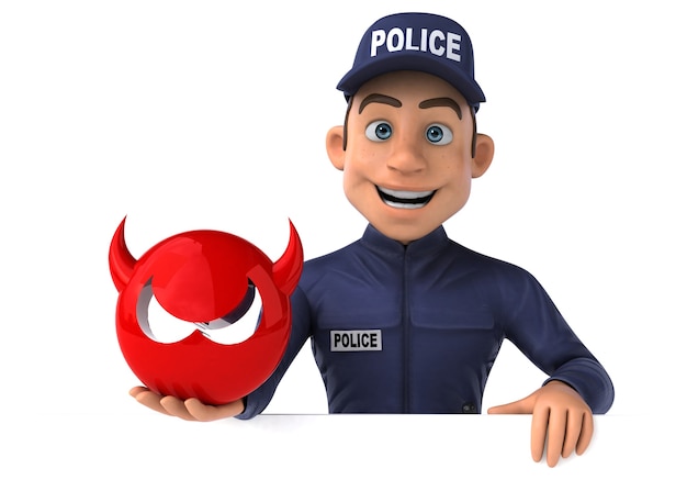 Divertida ilustración 3D de un oficial de policía de dibujos animados