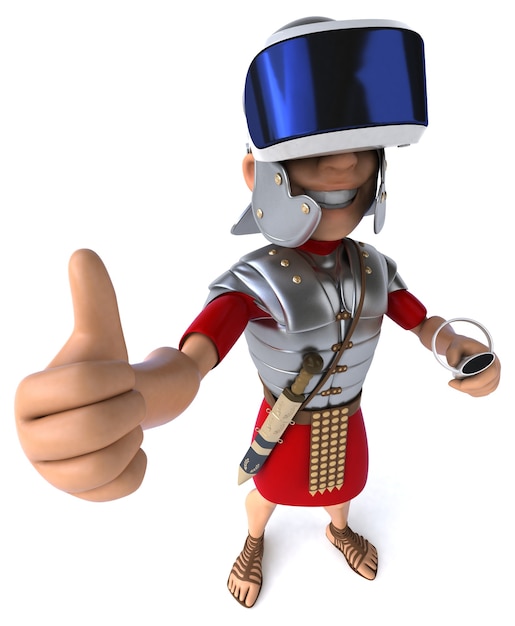 Divertida ilustración 3D de un soldado romano con un casco de realidad virtual