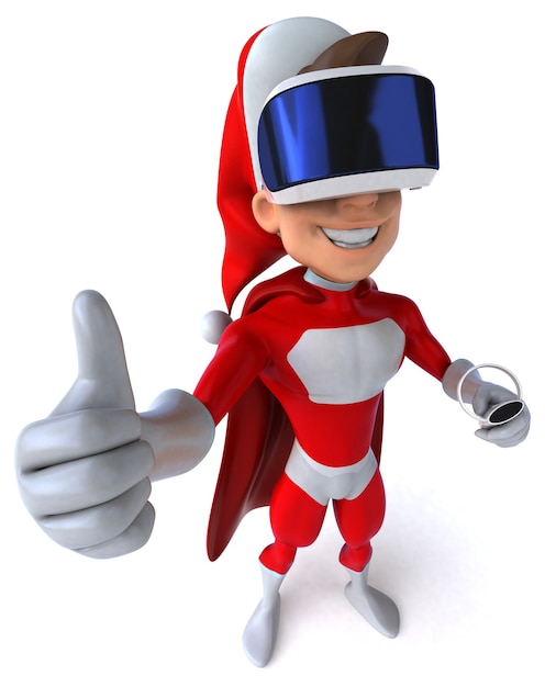 Divertida ilustración 3D de un súper Papá Noel con un casco de realidad virtual