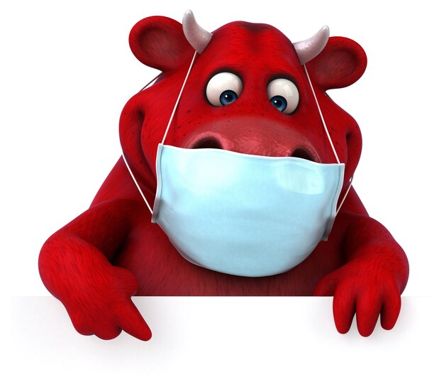 Divertida ilustración 3D de un toro rojo con una máscara