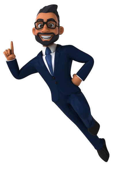 Divertida ilustración de dibujos animados en 3D de un hombre de negocios indio