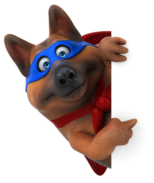 Divertida ilustración de dibujos animados en 3D de un perro superhéroe