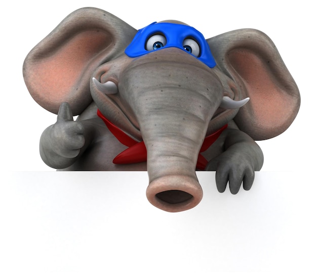 Divertida ilustración de dibujos animados en 3D de un superhéroe elefante