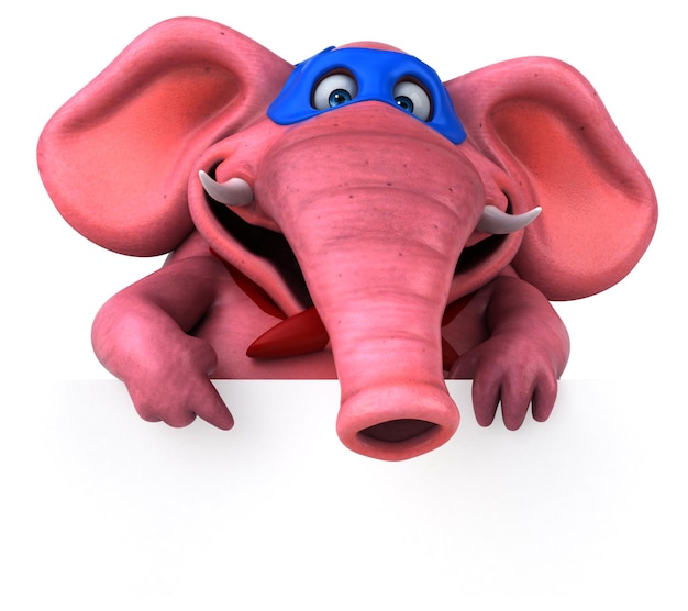 Divertida ilustración de dibujos animados en 3D de un superhéroe elefante