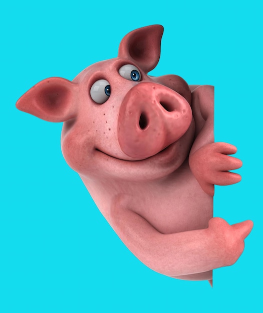 Divertida ilustración vertical en 3D de un cerdo de dibujos animados