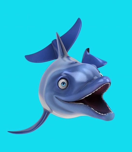 Divertida ilustración vertical de dibujos animados en 3D de delfines